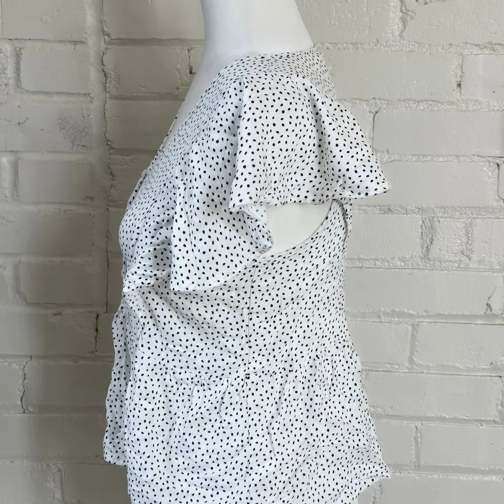 Coquette Micro Polka Dot Peplum Top┃Monochromatic Ruffle Flutter Sleeve┃Rayon